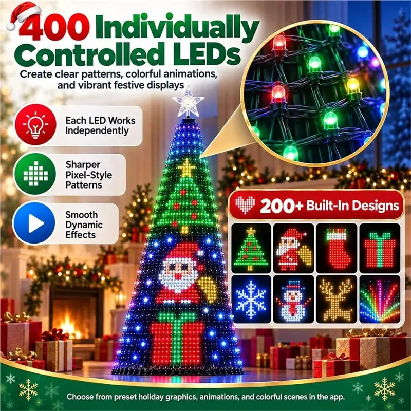 Y17A Smart Christmas Tree Lights USB String DIY Color 400 Addressable Leds Controllable Via Phone App Xmas Tree Lights
