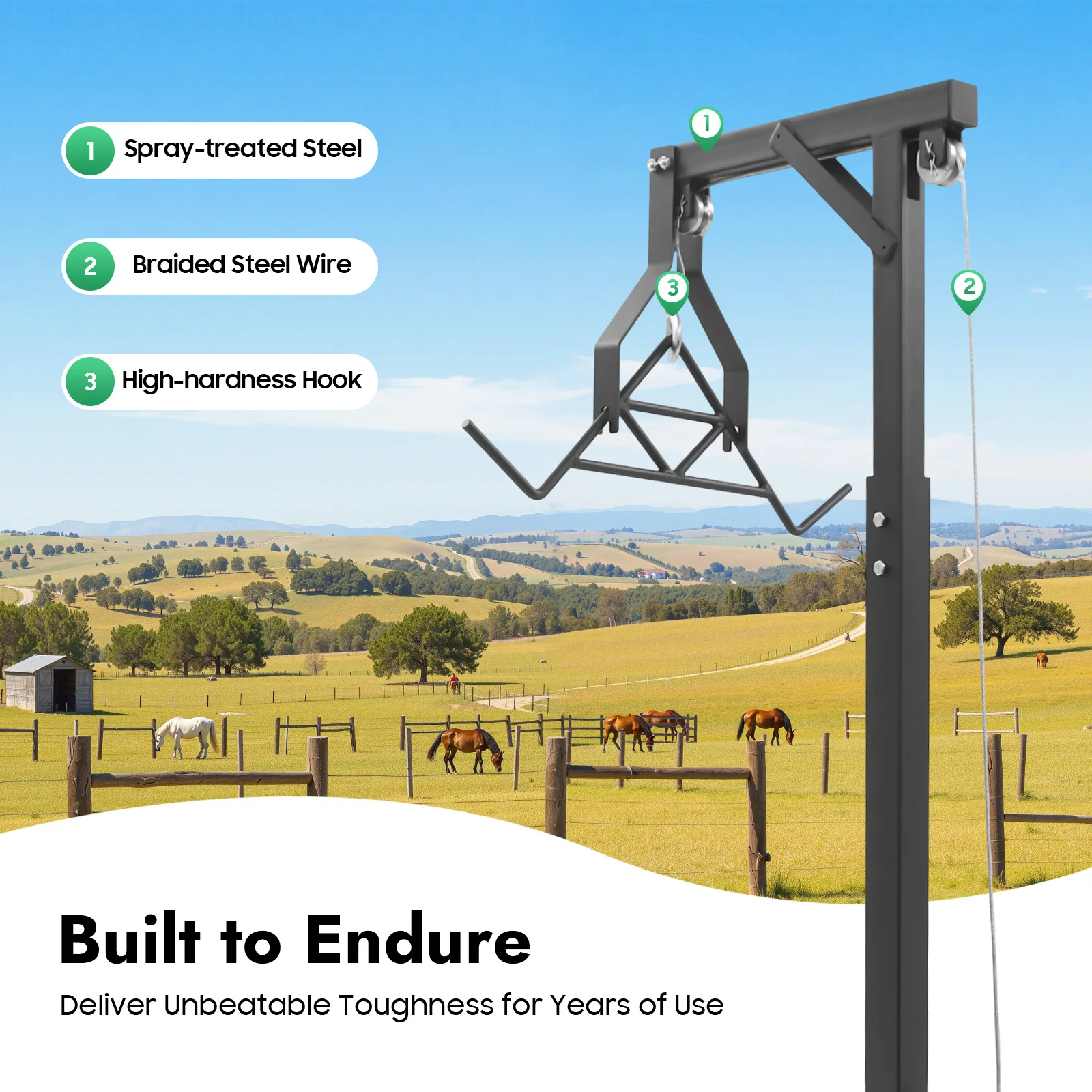 

Hitch Mounted Deer Hoist, 600lbs Load Height Adjustable Hanging Game Hoists Truck Hitch Game Hoist with 360-Degree Swivel Shaft