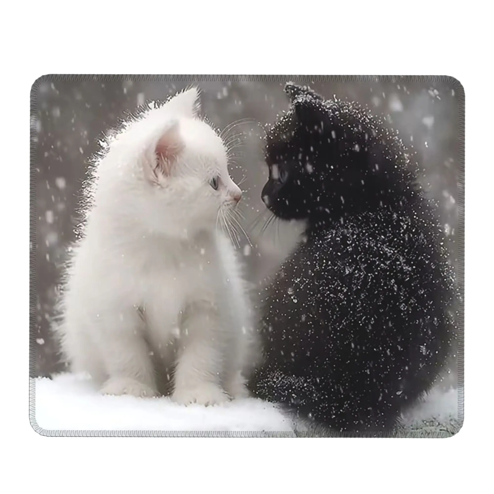 Black White Cute Kitten Looked Up At The Snow Mouse Pad Computer Keyboard Mouse Mat Gamer PC Laptop Desk Mat Office Table Mats
