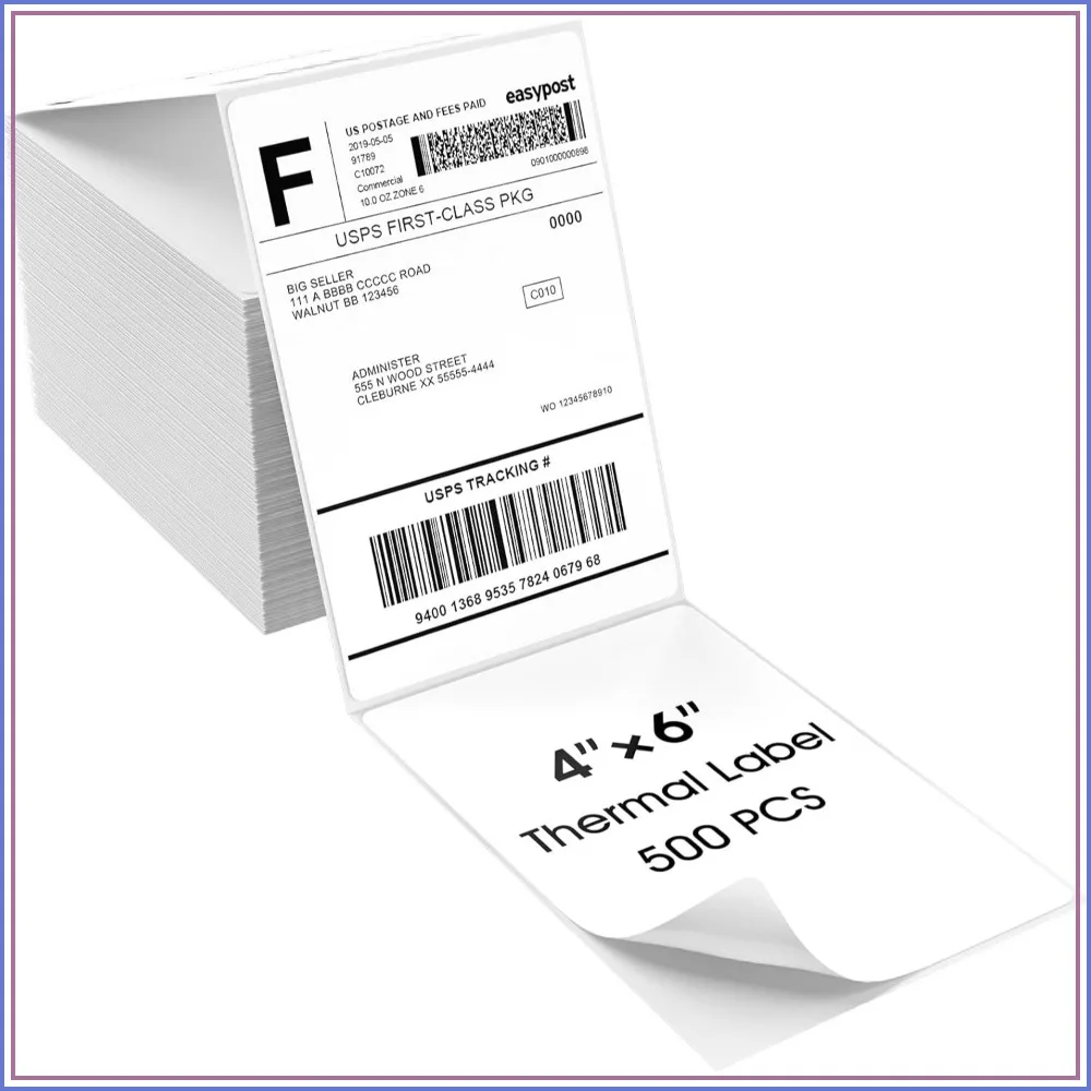 

4" x 6" Direct Thermal Labels, 500 Fanfold, Perforated White, Permanent Adhesive, Compatible with Most Thermal Printers