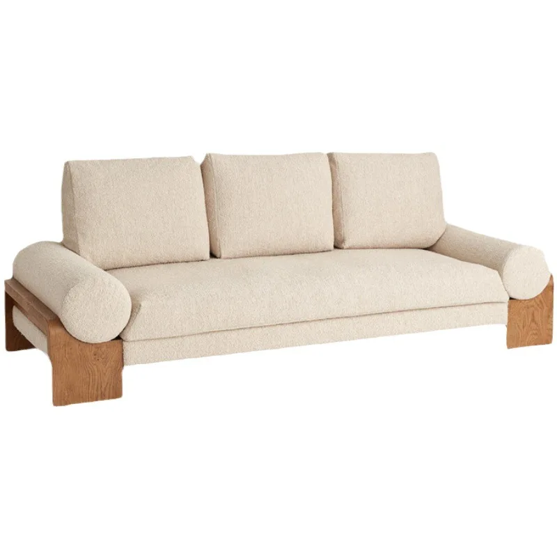 Nordic simple and modern, three-person solid wood sofa combination, lamb wool sofa