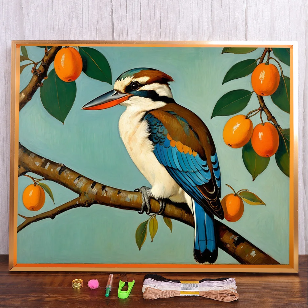 

Bird On Tree Printed Water-Soluble Canvas Cross Stitch Embroidery Set Craft Painting Knitting Handmade Design Mulina Stamped