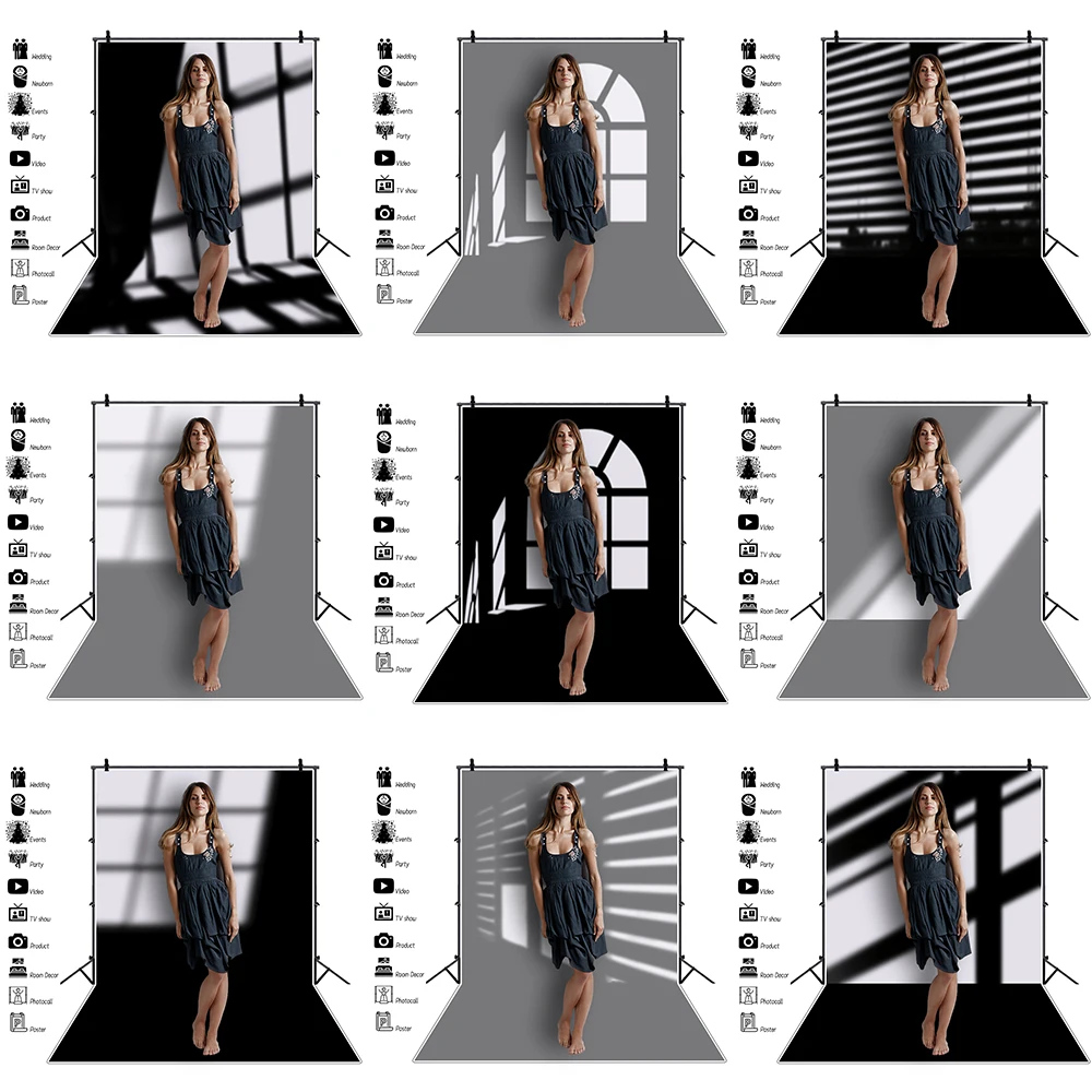 Shadow Backdrops for Photographers Creative Fashion Light Black White Solid Photography Background For Photo Studio Photozone