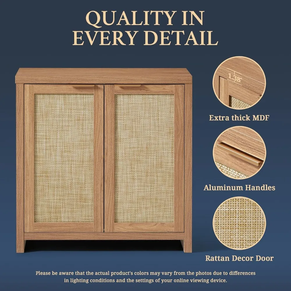 Шкаф-буфет с регулируемой полкой и дверью из ротанга, кухонный буфет, консоль для хранения в гостиной