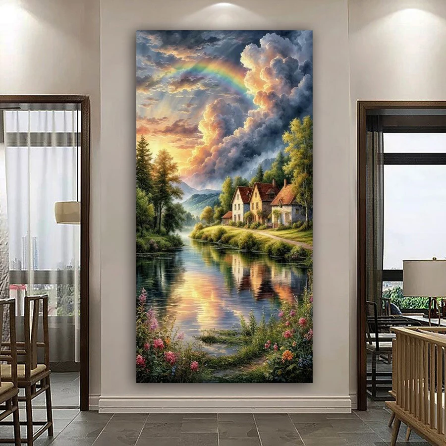 

House River Scenery Diy Diamond Painting New Collection Large Size Landscape Full Square Round Drill Mosaic Embroidery Picture