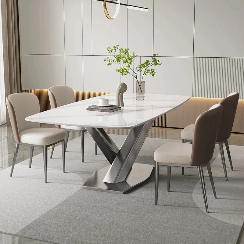 custom.Luxury-lite Stone Slab Dining Table and Chair Set Modern Family Living Room in-sized Apartments