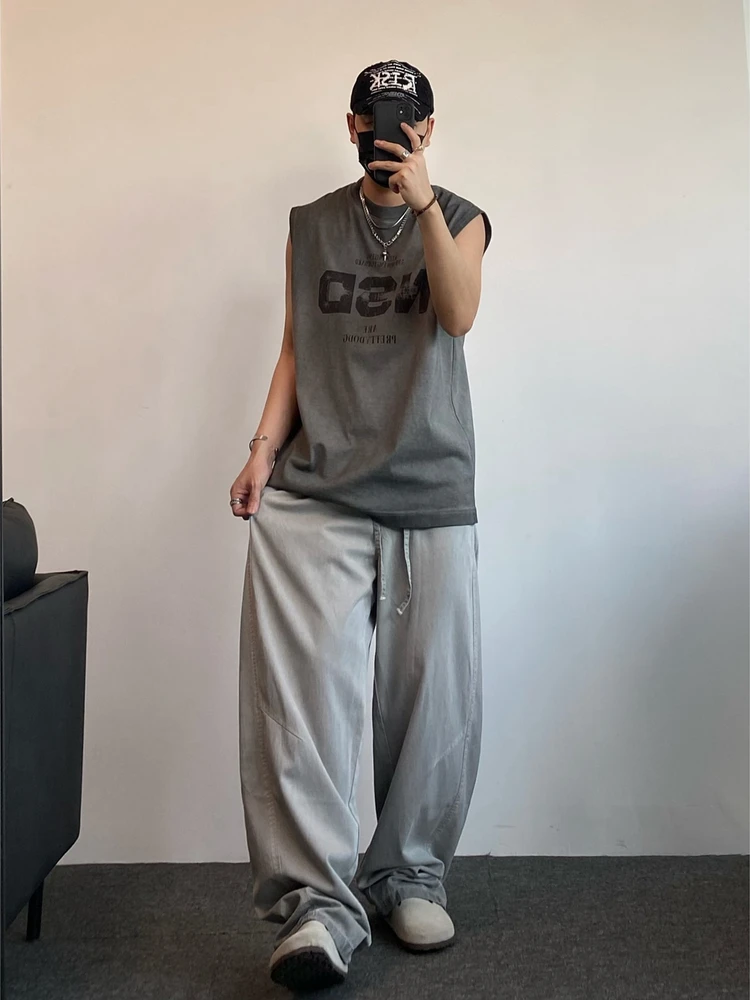 

Outdoor American Retro Thin Waed Straight Leg Work Pants Men Trendy Loose Drapey Casual Floor-Length Trousers