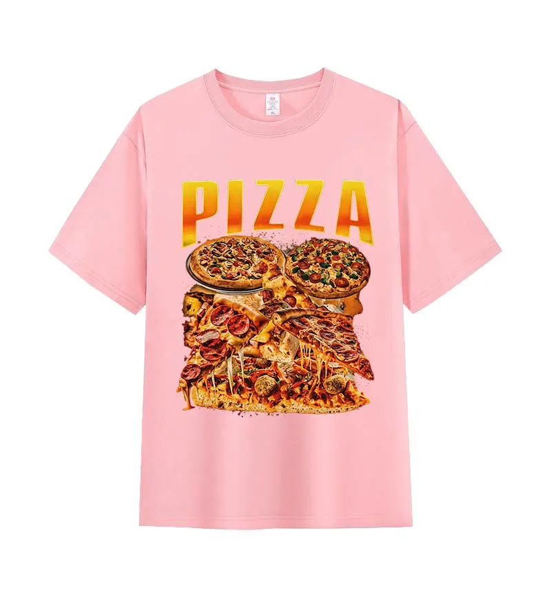 Divertida pizza salchichas italianas queso carne hawaiana comida Meme camiseta gráfica mujer casual cuello alto