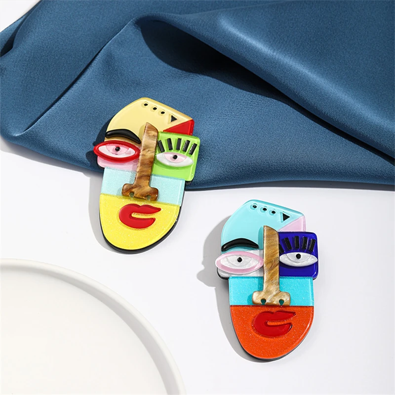 Fashion Niche Acrylic Abstract Figure Brooch Pin Geometric Face Cartoon Brooches Personality Badge Corsage Popular Jewelry