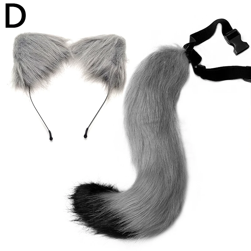 Diadema esponjosa con orejas de gato y zorro, conjunto de cola de Aro para el pelo, accesorios de Cosplay para fiesta de Halloween, novedad