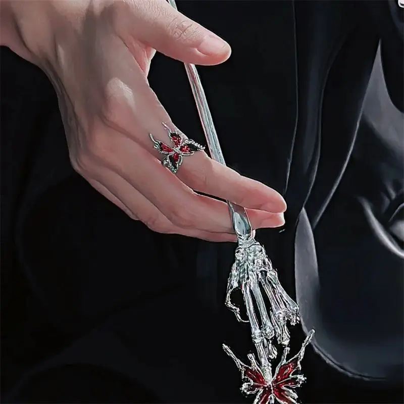 دبوس شعر على شكل عظمة اليد على شكل فراشة داكنة، مجوهرات كنز على الطراز القوطي الفريد، إكسسوار شعر بديل للنساء هدية