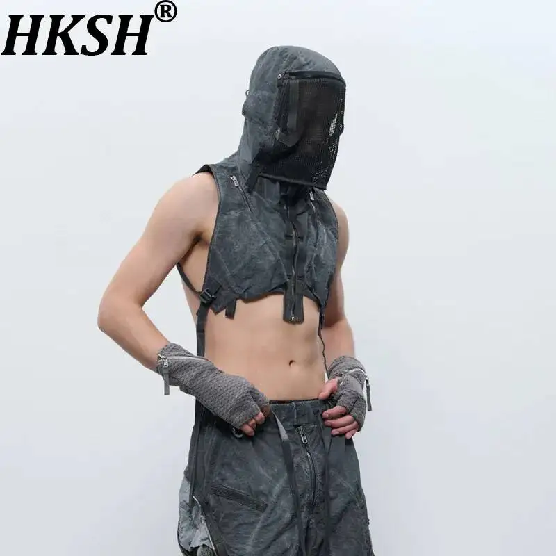 HKSH Summer Spring New Men Tide Dark Vintage Punk Functional Integrated Hooded Vest Multi-Form Conversion Waistcoat Vibe HK26463
