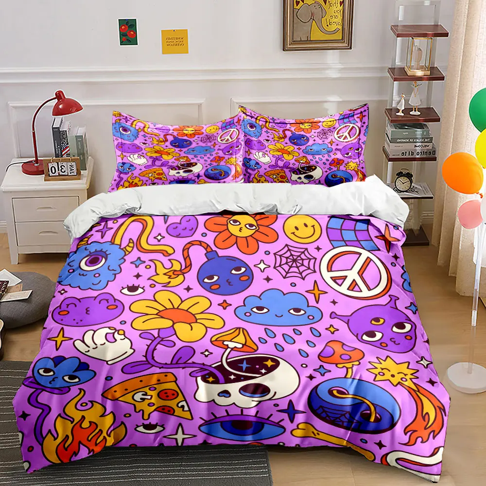 Fun doodle cartoon elements Printed Duvet Cover Set1 Duvet Cover+2 PillowcaseMulti Size Bedroom Bedding Decor Luxury gifts