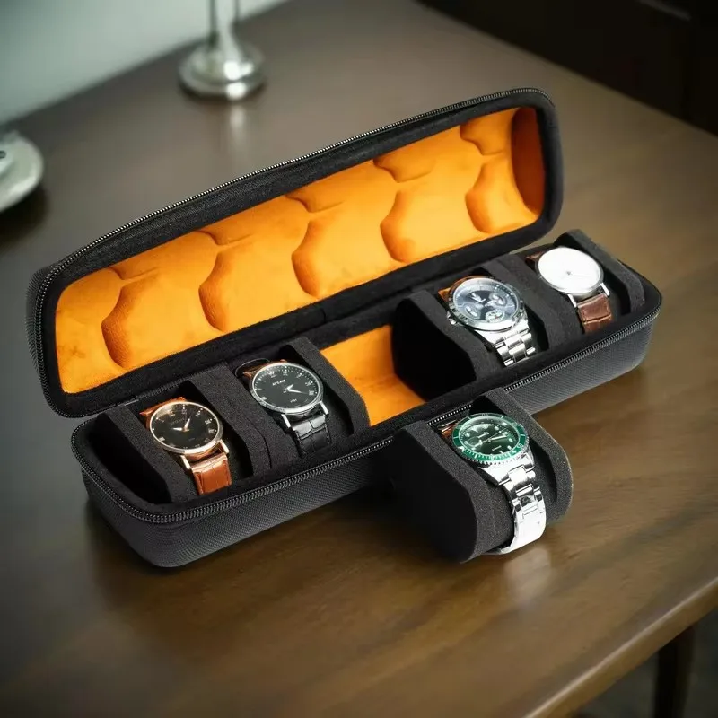 Hard Shell Travel Watch Roll with Soft Microfiber Lining and Cushioned Slots, Holds 1 to 10 Timepieces