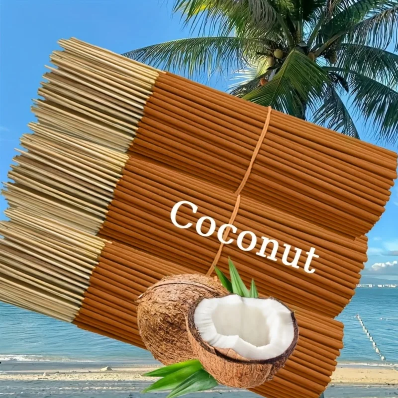 Bamboo Summer Cooling Series Coconut Aromatherapy Sticks, Long-Lasting Natural Coconut Vanilla Scent, Available in 15 Sticks/75 Sticks/105 Sticks/165 Sticks. These Essential Oil Coconut Aroma Sticks Have a Burning Time of 30 to 40 Minutes, Purify the Air, and Are Perfect for Use in the Bedroom.