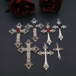 Gothic Cross Charm Pendants Punk ,Large Red Crystal Colour Statement Trad Goth Jewelry Making DIY Handmade Jewelry Accessories