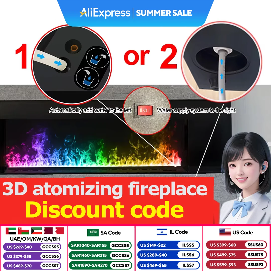

2024 New 3D Atomized Fireplace-Embedded Simulated Flame Decor with Humidifier for Hotel, Home, Villa-Modern Interior Decoration