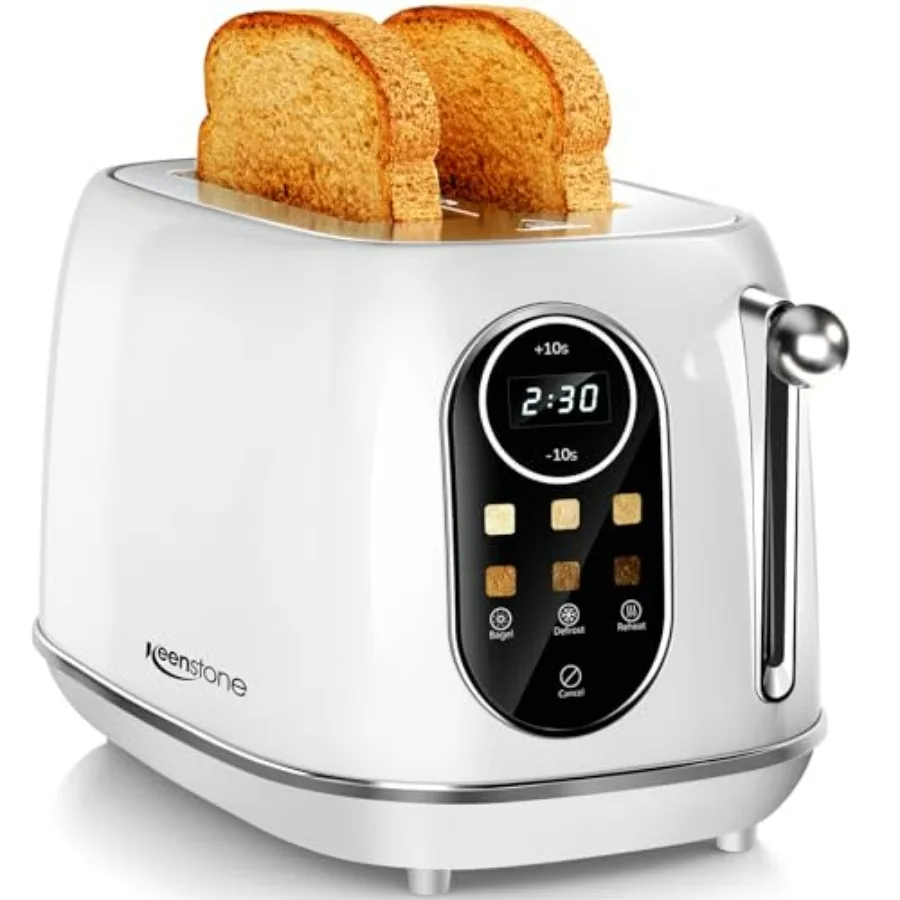 

Smart Touch Screen 2-Slice Retro Wide Slot Stainless Steel Toaster with 6 Browning Levels Reheat Defrost Removable Crumb Tray W
