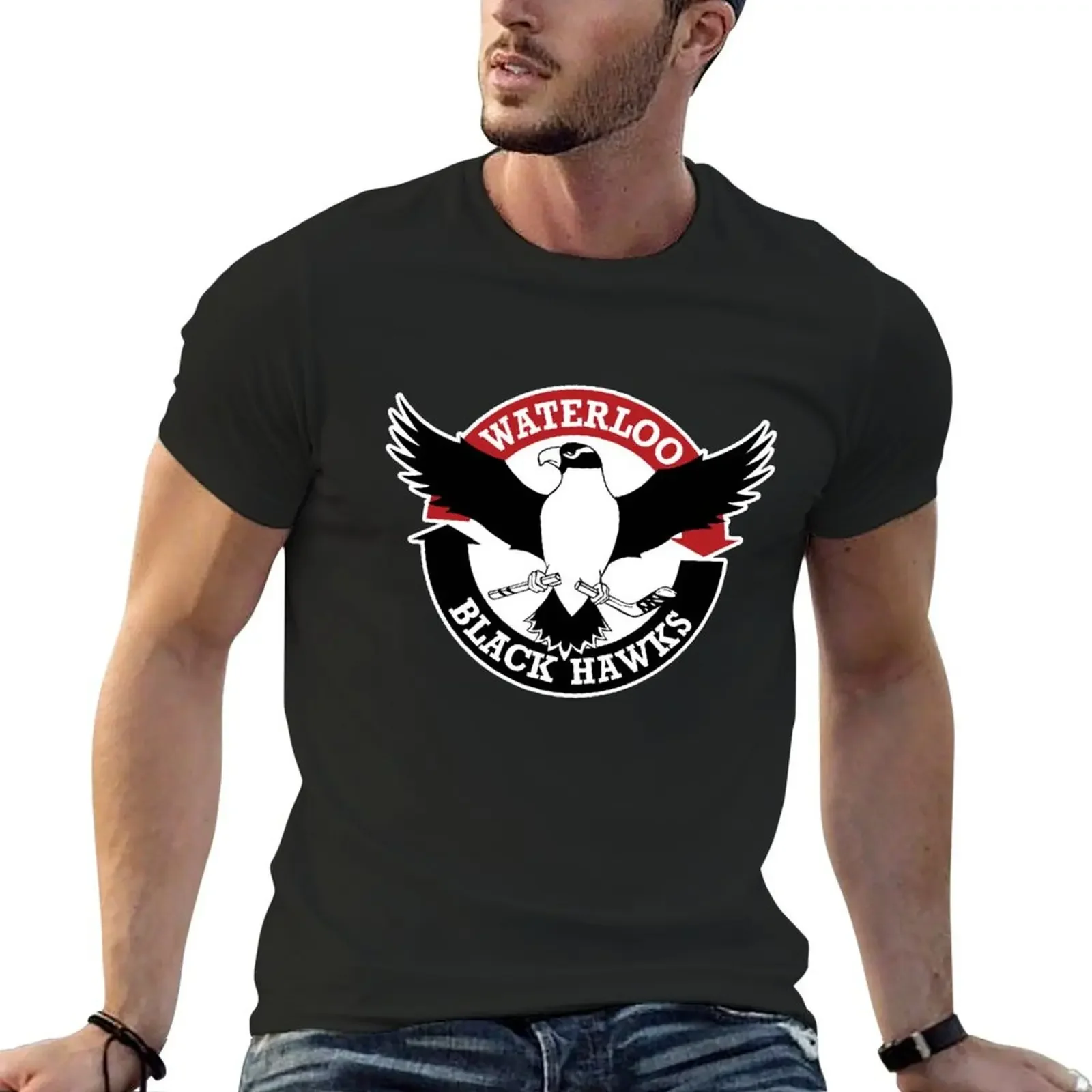 Waterloo Black Hawks T-Shirt Blouse summer tops men clothing