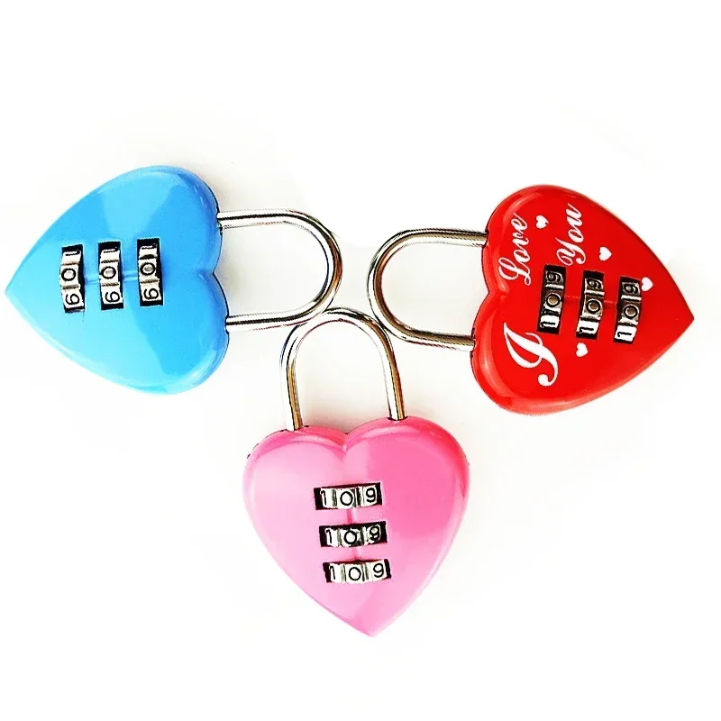 

3-Digit Combination Padlock Fashion Mini Love Heart Lock Backpack Suitcase Student Dormitory Wardrobe Travel Security Metal Lock