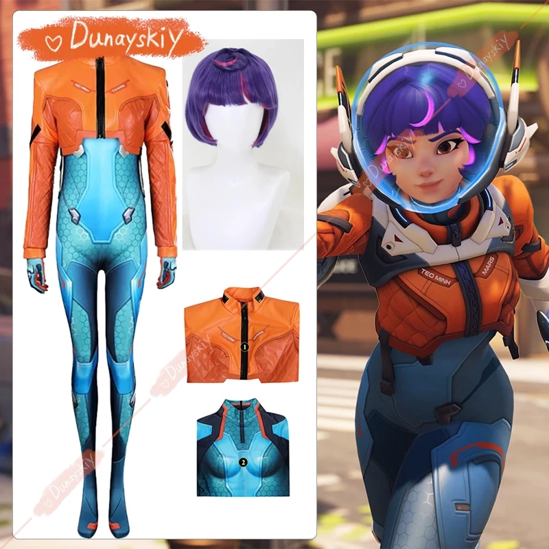 Game Overwatch2 Cosplay Costume Juno Cos Costume Leather Coat Jumpsuit Outfit Elastic Bodysuit Set Shoe Women Halloween Roleplay