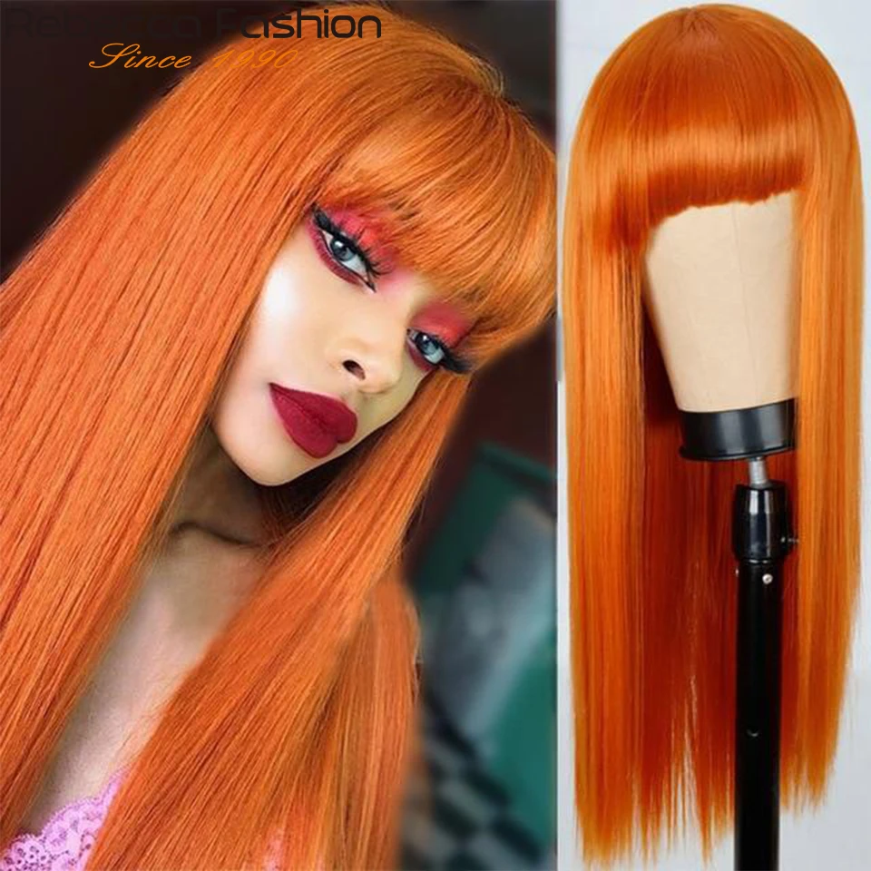 

Brazilian Straight Human Hair Wigs With Ginger Orange Burgundy Wear To Go 100% Remy Human Hair Wigs Full Machine Wig For Women