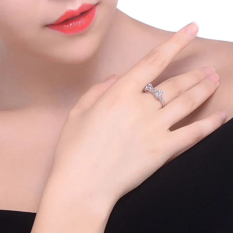 New Arrival Female Rings 925 Sterling Silver Lovely Bowknot Shaped Jewelry Ring Micro Paved Bow Tie Zircon for Girl Birthday