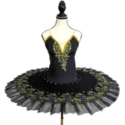 Preto profissional ballet tutus para meninas criança cisne lago ballet vestido roupas de dança panqueca bailarina patinação artística vestido