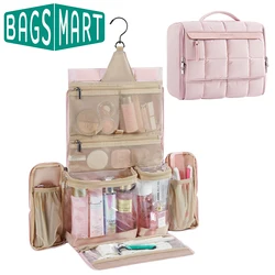 Borsa da toilette da viaggio da appendere BAGSMART per donna, Organizer cosmetico leggero e completamente aperto con accessori da viaggio con manico