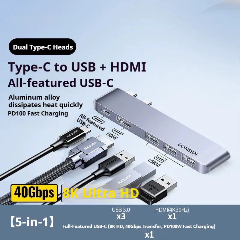 Ugreen Universal Laptop Docking Station Adapter Multi-Port Hub Adapter With Direct Plug Converter Type-C For Laptop And Desktop