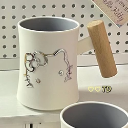 Kawaii Hello Kitty Water Cup Sanrio Cartoon Anime Kt Wooden Handle Plastic Gargle Cup Dormitory Toothbrush Cup Student Gifts