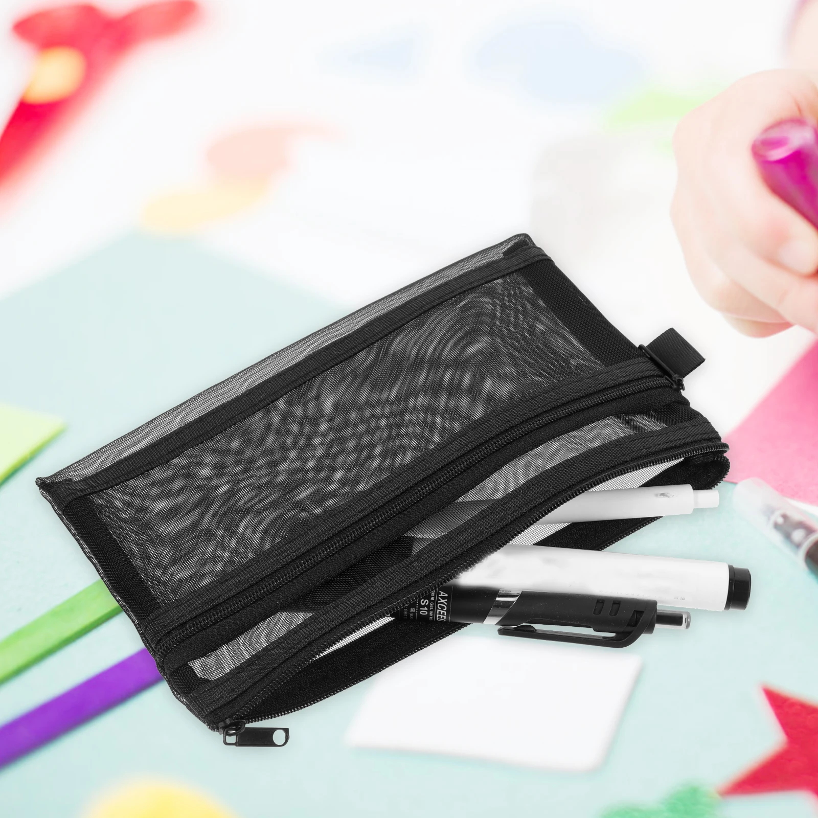 

3pcs Pencil Bag Large Capacity Stationery Storage Mesh Pen Pouch Nylon Zipper Design School Supplies Kids Office Use