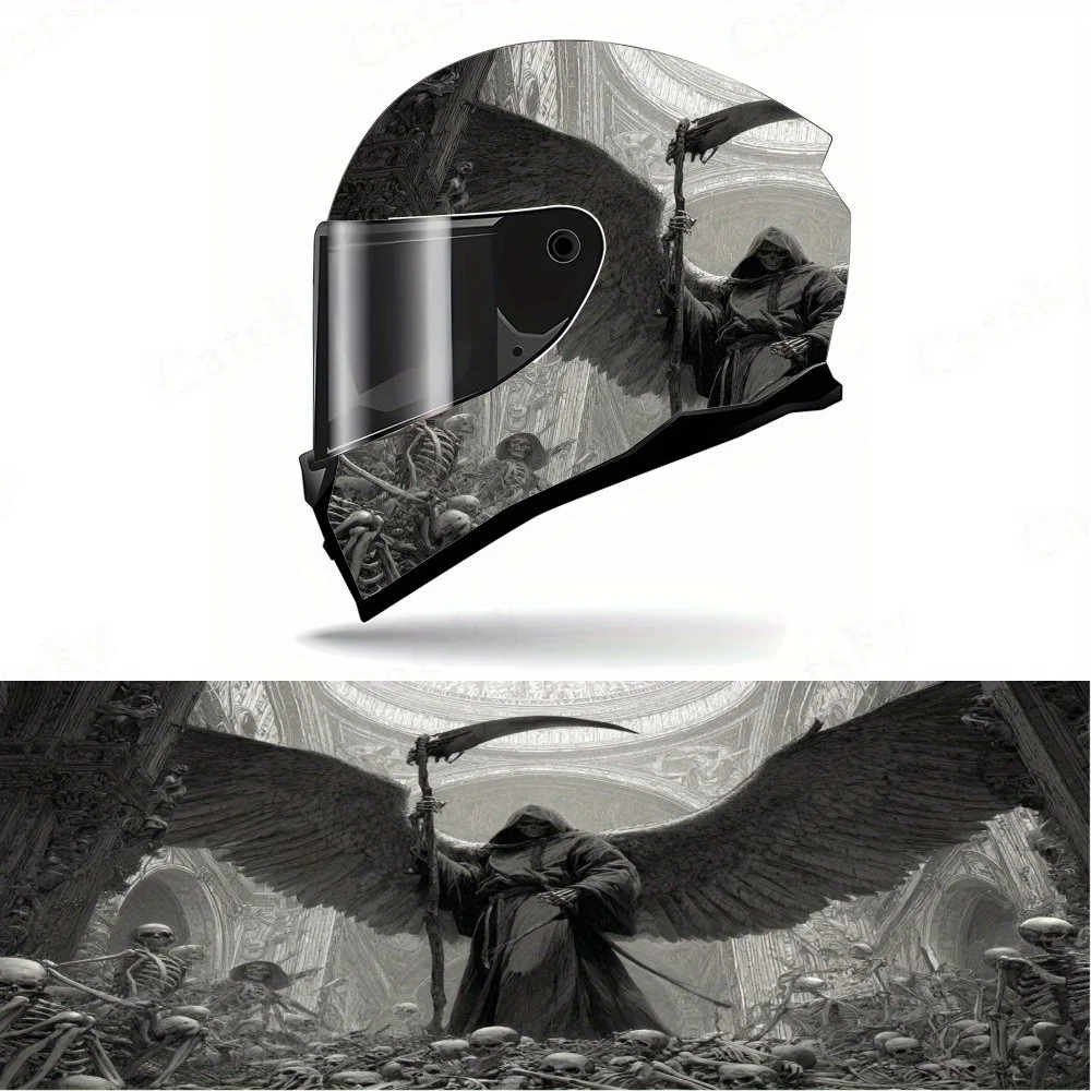 

Grim Reaper and Winged Creatures Full Face Helmet Decals - Durable and Waterproof PVC, self-adhesive Motorcycle Racing Helmet Ae