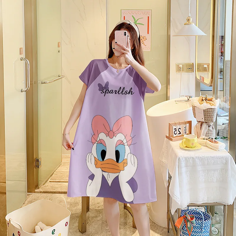 Disney Minnie Nightgowns Summer Cartoon Daisy Duck Trade Dress Woman Anime Nightgowns Home Sleepwear Casual Short-sleeved Skirt