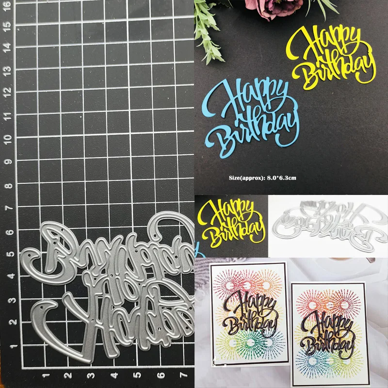 

Happy Birthday Wishes Word Metal Cutting Dies Stencil Scrapbooking Diy Album Stamp Paper Card Embossing Decor Craft Knife Mould