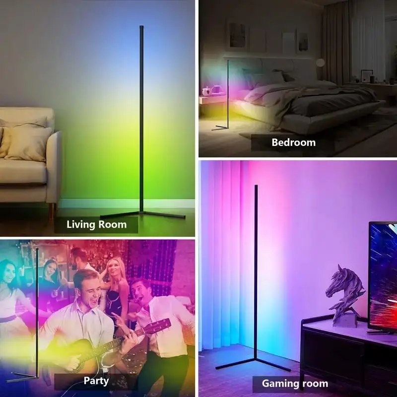 Lampa podłogowa narożna RGB  lampa podłogowa ze zmianą koloru ze sterowaniem za pomocą inteligentnej aplikacji, nowoczesna lampa podłogowa z synchronizacją muzyki, 16 milionów przyciemnianych narożnych lamp stoj