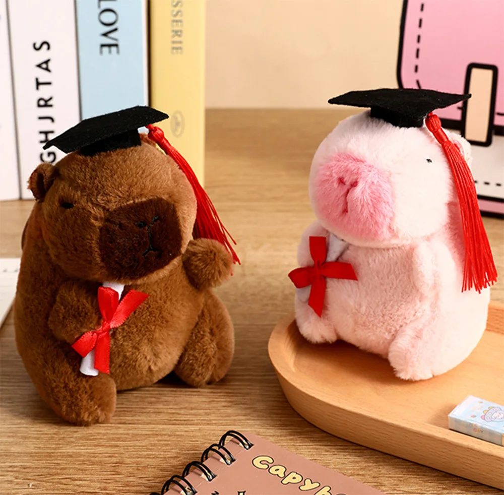 Trencher Cap Capybara Plush Keychain Graduation Cap Capibara Anime Fluffty Toy Kawaii Cute Doll Stuffed Toys For Friend Gift