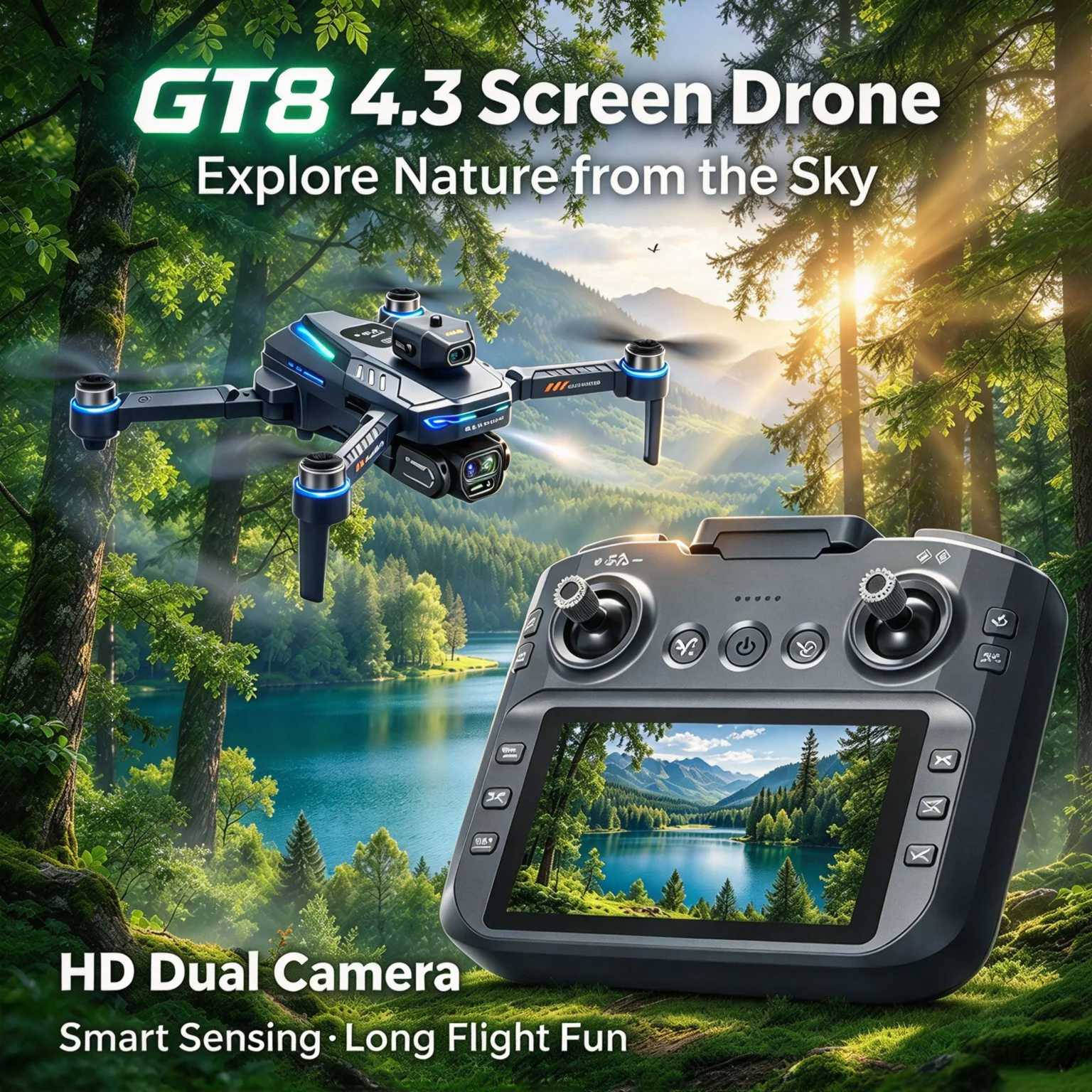 GT8 Professional Drone Toy, Dual Camera 8K UHD, GPS FPV Brushless, Optical Flow Hovering, Folding RC Quadcopter, 4K Dron.