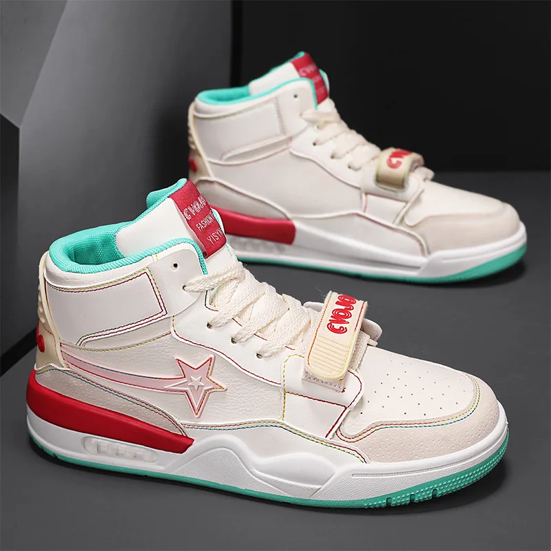 

Spring New Shoes for Men Leather Casual Shoes Fashion Color Flat Skateboard Shoes Youth Street Cool Lace-up Sneaker