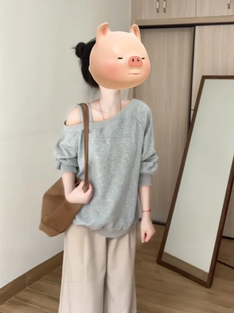 Luźna bluza z kapturem damska wiosenno-jesienna koreański styl designerski modny swobodny wygodny streetwear