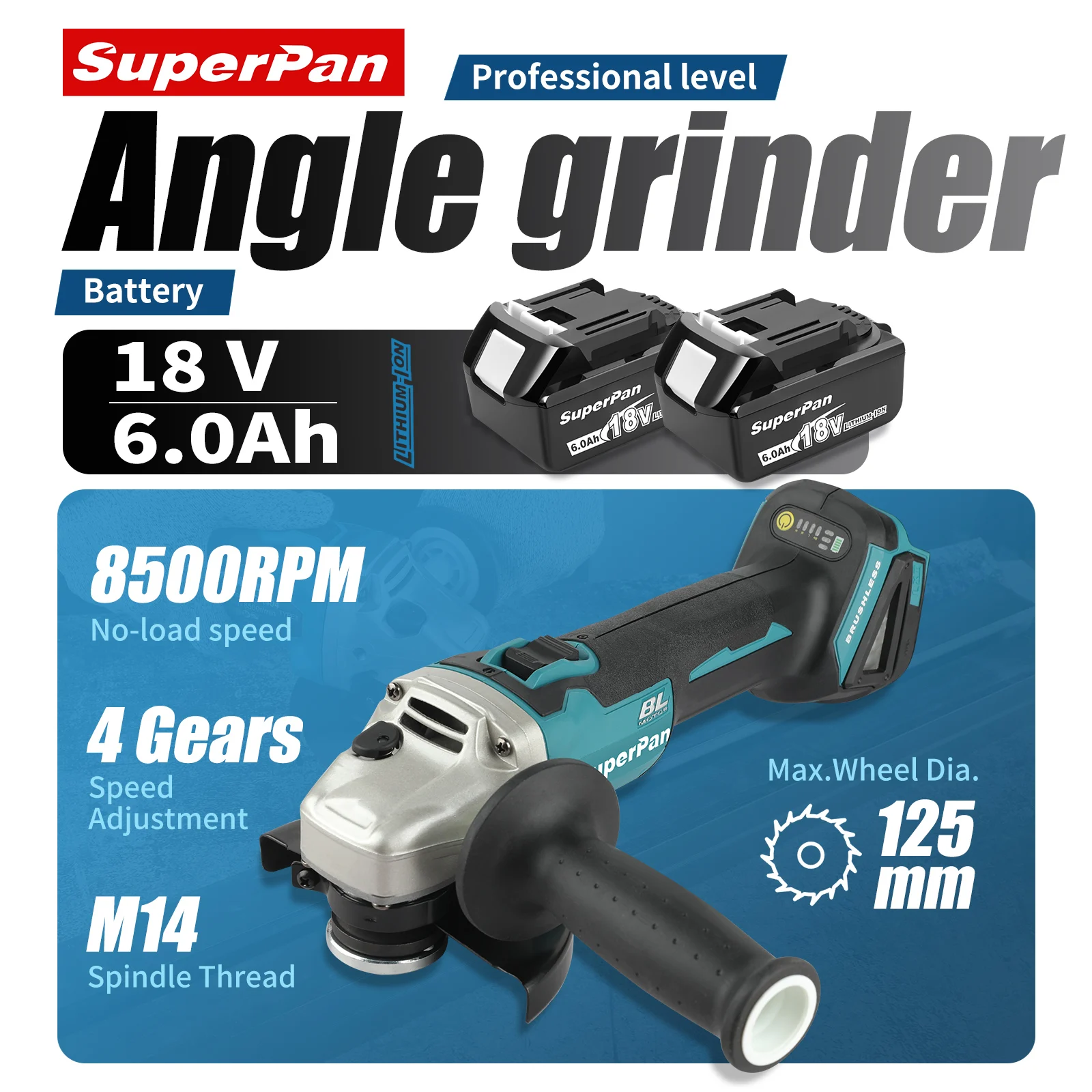 

Бесщеточная литиевая электрическая угловая шлифовальная машина, перезаряжаемая режущая машина, полировальная машина высокой мощности для Makita