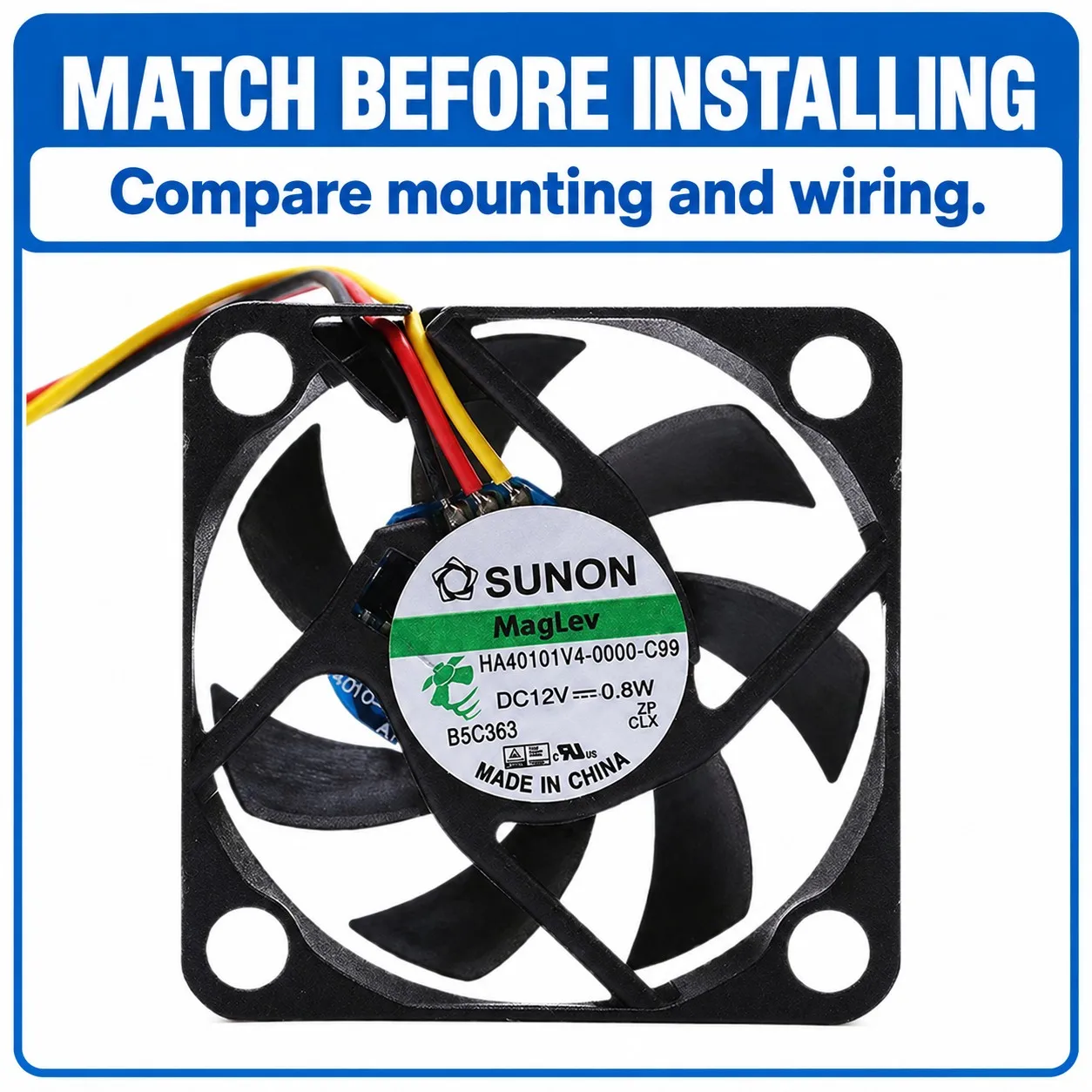 HA40101V4-0000-C99 DC Cooling Fan 40mm 12V 0.8W 4500RPM 3-Pin for SUNON