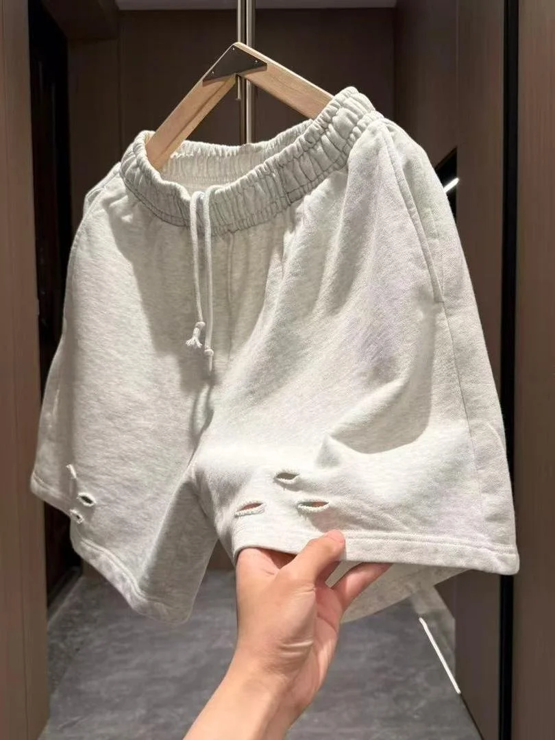 Dopamine High Street Cool Men's Summer Loose Breathable Casual Beach Shorts Cotton Straight Leg mid Waist Basic Color