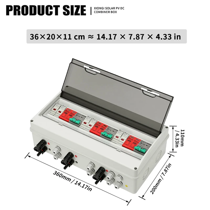 HT 3 in 3 out 600V Solar photovoltaic PV Combiner Box DC With Lightning Protection 15/20/25/30/32A Fuse MCB SPD Waterproof IP65