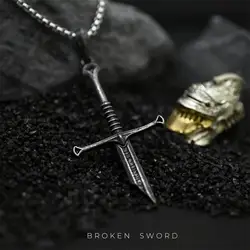 Vintage Knight Broken Sword Necklace For Men Women Fashion Punk Holy Sword Cross Metal Pendant Sweater Chain Jewelry Party Gift