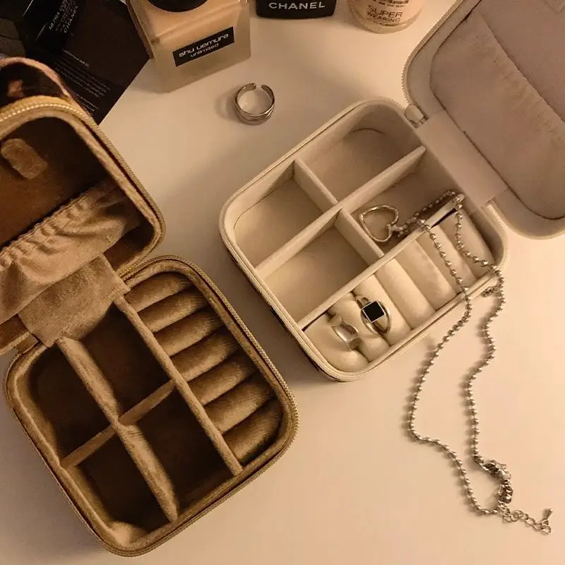 ليوبارد طباعة صندوق مجوهرات السفر المحمولة مربع القرط قلادة حلقة حقيبة للتخزين حامل مُنظِم المجوهرات الجلدية