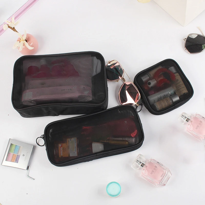 Mesh Transparent Cosmetic Bags Small Large Pink Black Makeup Bag Portable Travel Toiletry Organizer Lipstick Storage Pouch