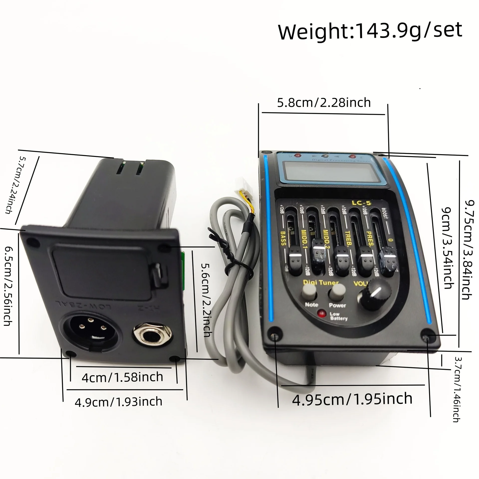 1PCS Folk Classical Guitar Pickup LC-5 – 5-Band EQ Preamp with Built-in Tuner & Piezo for Acoustic Guitar Parts