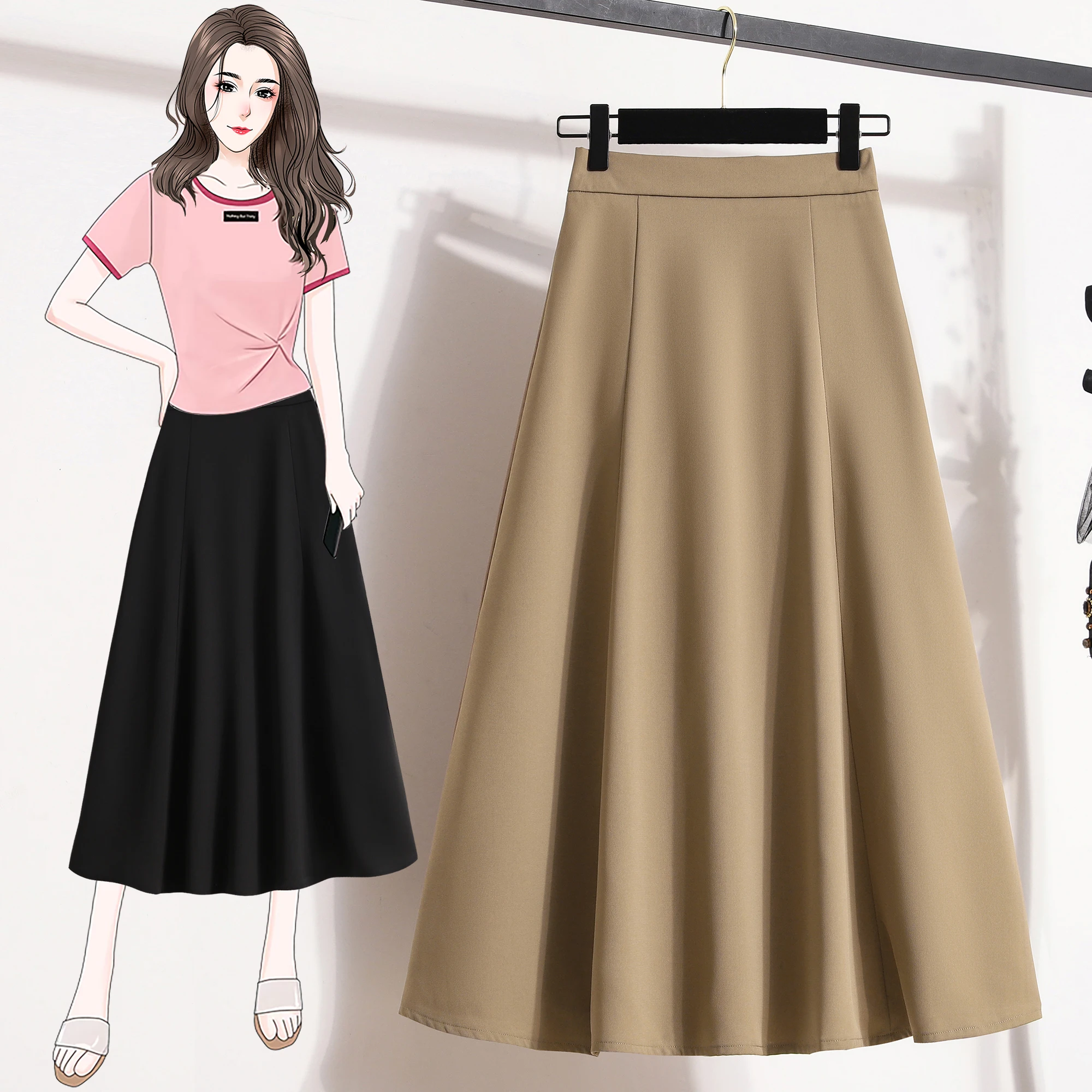High Waist A-Line Midi Skirt Summer New Style Women's plus Size Casual Half-length Umbrella Skirt Wide-leg Pants Skirt