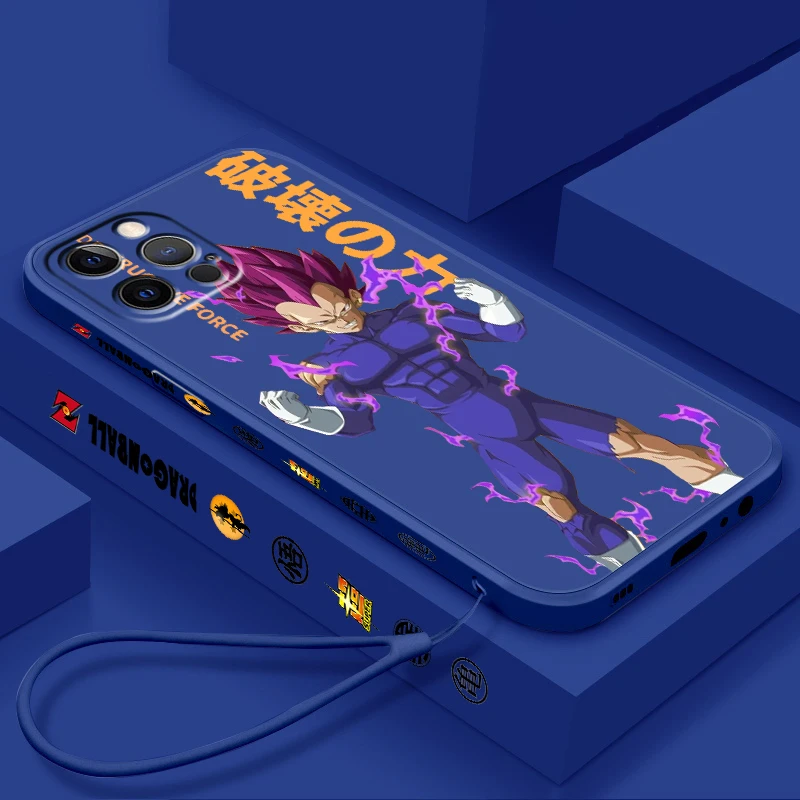 D-Dragon Ball V-Vegeta Liquid Left Rope For Apple iPhone 15 14 13 12 11 XS XR X 8 7 SE Pro Max Plus Mini Funda Phone Case